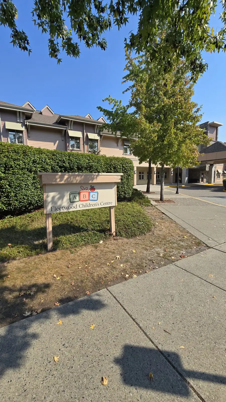 the Fleetwood Children's Centre sign in front of our building on 83 Avenue